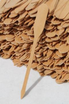 catalog photo of huge lot of vintage wood food label picks, stirrer or sample tasting spoons