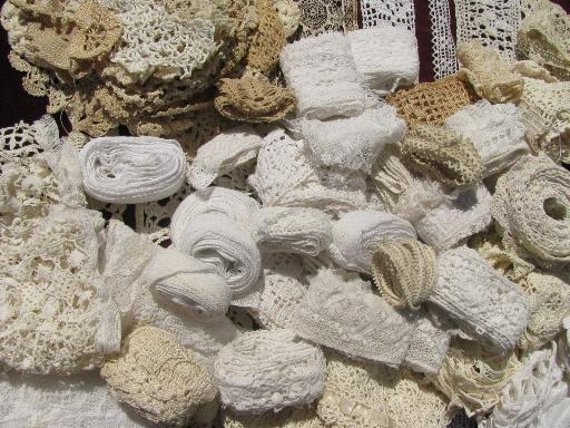 photo of huge lot old antique vintage cotton lace edgings, insertions, trims #1