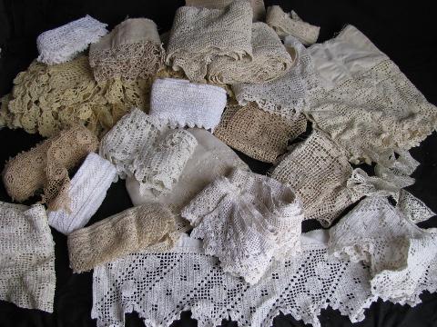 photo of huge lot old antique vintage crochet lace sewing trims, edgings, insertions #1