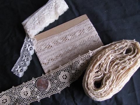 photo of huge lot old antique vintage crochet lace sewing trims, edgings, insertions #4