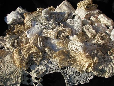 photo of huge lot old antique vintage crochet lace sewing trims, edgings, insertions #1