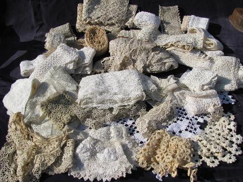 photo of huge lot old antique vintage crochet lace sewing trims, edgings, insertions #1