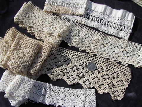 photo of huge lot old antique vintage crochet lace sewing trims, edgings, insertions #6