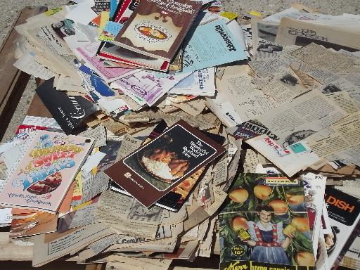 photo of huge lot old newspaper clippings and labels, 60s 70s 80s vintage recipes #1