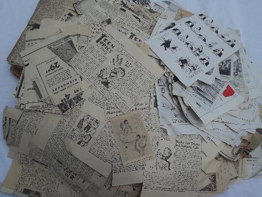 photo of huge lot old newspaper clippings, vintage cartoons, teen topics columns #1