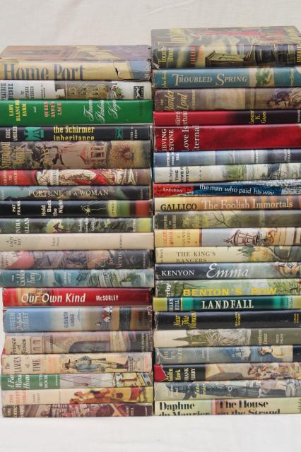 photo of huge lot old novels w/ pulp vintage cover art paper dust jackets, retro bestsellers #1