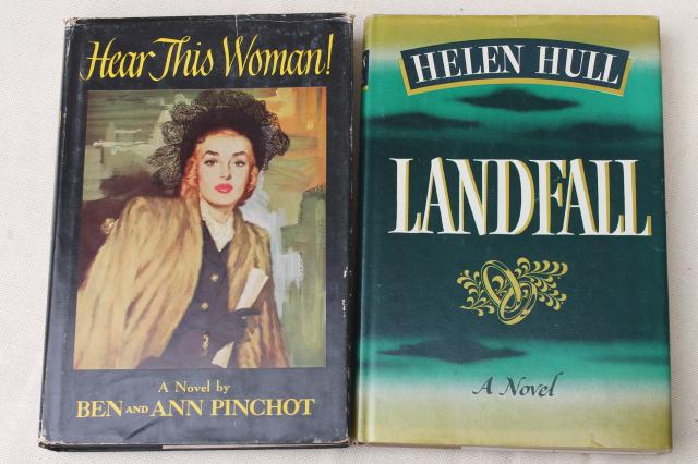 photo of huge lot old novels w/ pulp vintage cover art paper dust jackets, retro bestsellers #4