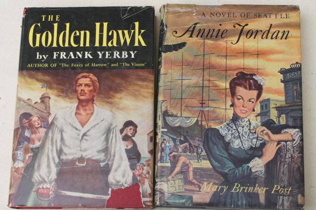 photo of huge lot old novels w/ pulp vintage cover art paper dust jackets, retro bestsellers #6