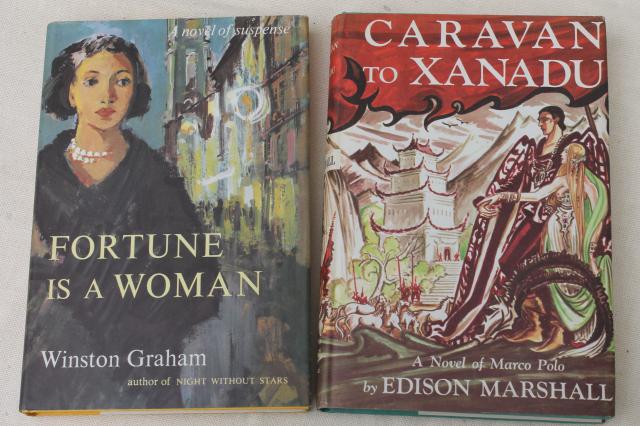 photo of huge lot old novels w/ pulp vintage cover art paper dust jackets, retro bestsellers #8