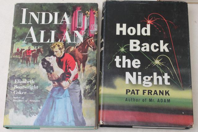 photo of huge lot old novels w/ pulp vintage cover art paper dust jackets, retro bestsellers #9