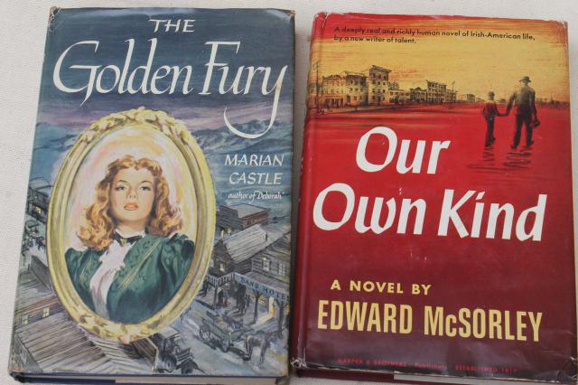 photo of huge lot old novels w/ pulp vintage cover art paper dust jackets, retro bestsellers #11