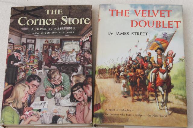 photo of huge lot old novels w/ pulp vintage cover art paper dust jackets, retro bestsellers #15