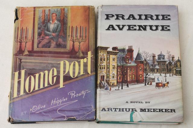 photo of huge lot old novels w/ pulp vintage cover art paper dust jackets, retro bestsellers #16