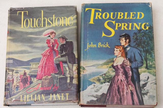 photo of huge lot old novels w/ pulp vintage cover art paper dust jackets, retro bestsellers #17