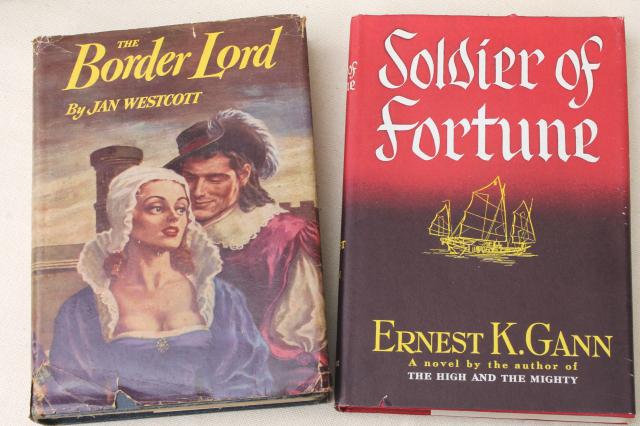 photo of huge lot old novels w/ pulp vintage cover art paper dust jackets, retro bestsellers #18