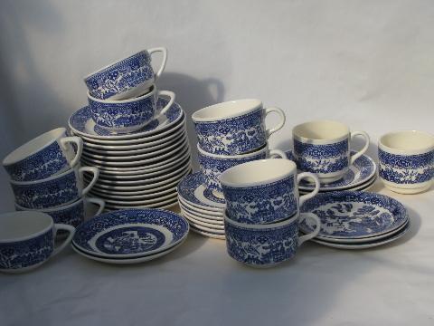 photo of huge lot old & vintage Blue Willow china, 40 pcs mis-matched cups & saucers #1