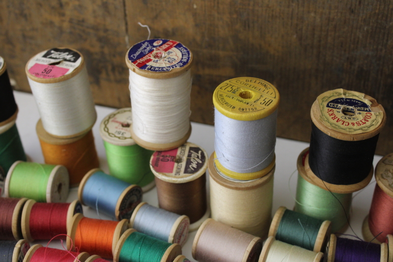 photo of huge lot old wood spools all colors vintage cotton thread, 230 spools different sizes  #7