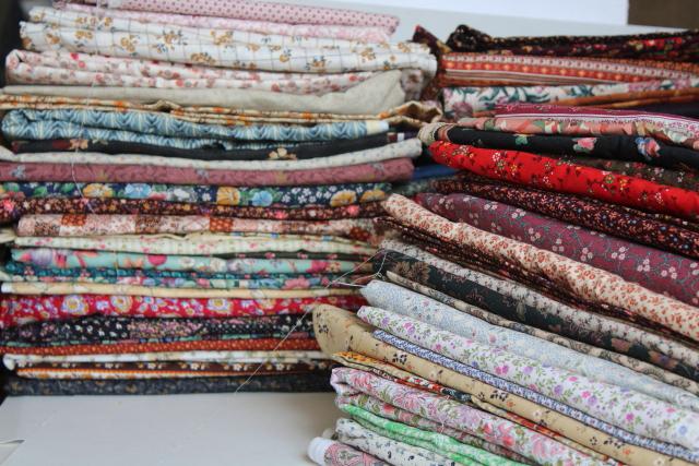 photo of huge lot quilting sewing fabric, calico tiny print flowered prints 80s 90s vintage #2