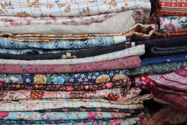 photo of huge lot quilting sewing fabric, calico tiny print flowered prints 80s 90s vintage #7