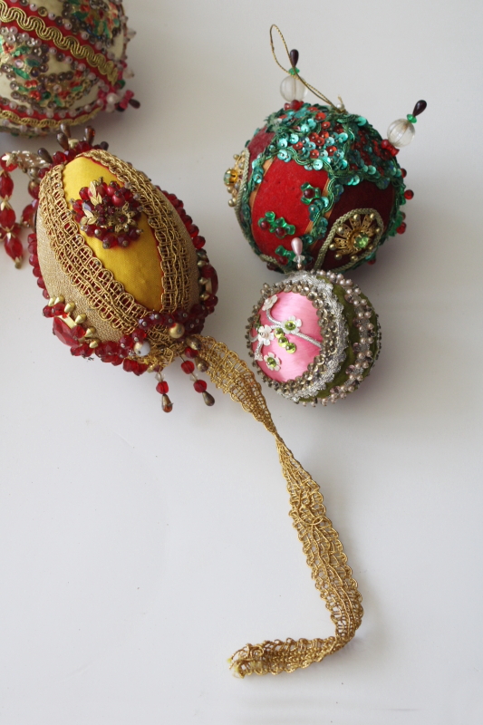 photo of huge lot shabby vintage beaded sequin push pin jeweled balls etc 42 Christmas ornaments #2