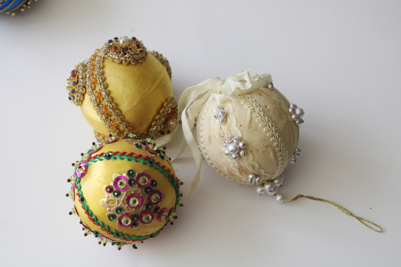 photo of huge lot shabby vintage beaded sequin push pin jeweled balls etc 42 Christmas ornaments #5