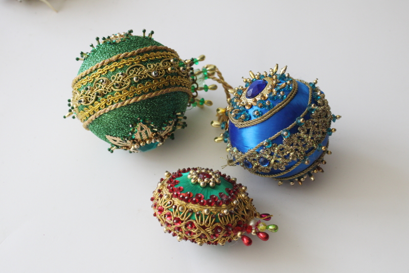 photo of huge lot shabby vintage beaded sequin push pin jeweled balls etc 42 Christmas ornaments #6