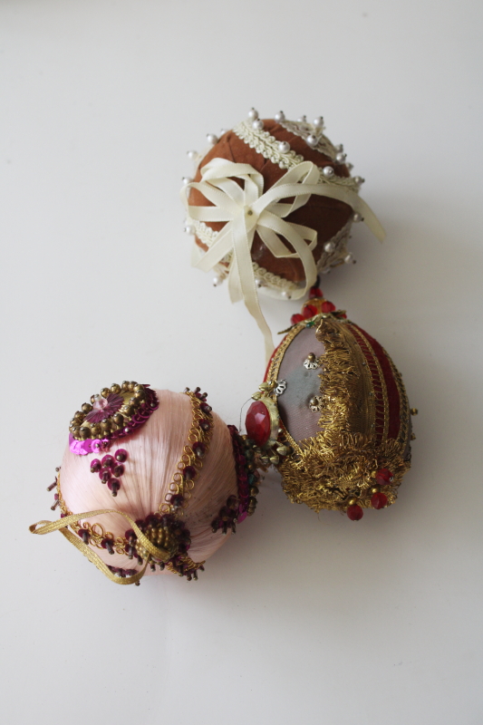 photo of huge lot shabby vintage beaded sequin push pin jeweled balls etc 42 Christmas ornaments #7