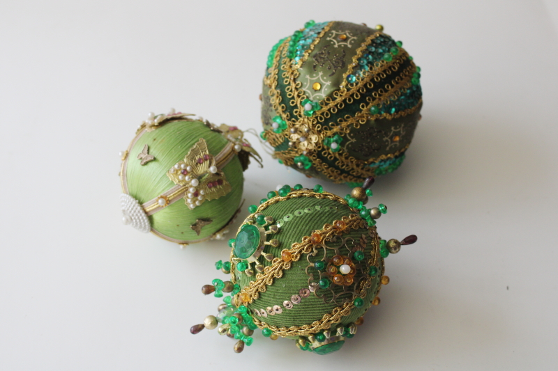 photo of huge lot shabby vintage beaded sequin push pin jeweled balls etc 42 Christmas ornaments #9