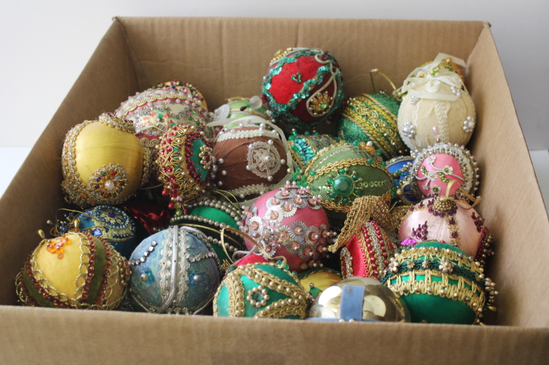 photo of huge lot shabby vintage beaded sequin push pin jeweled balls etc 42 Christmas ornaments #10
