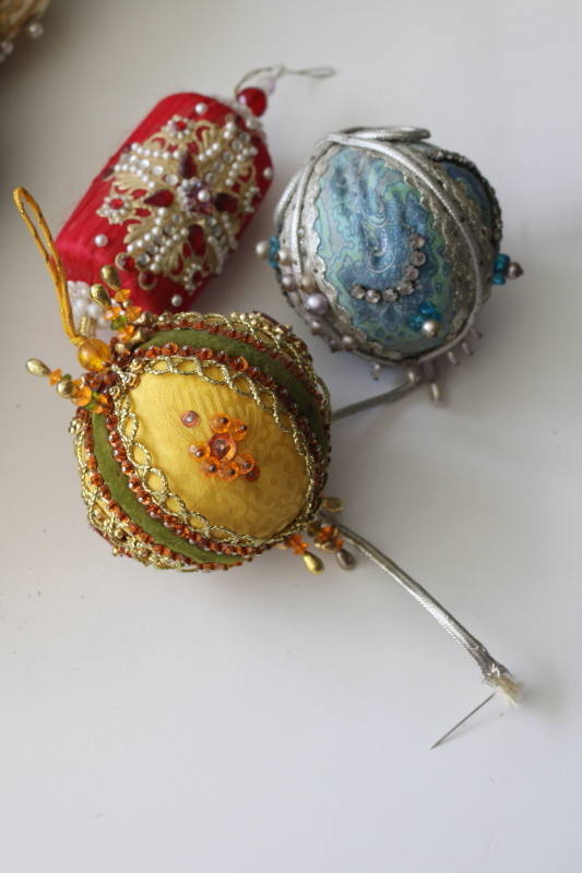 photo of huge lot shabby vintage beaded sequin push pin jeweled balls etc 42 Christmas ornaments #14