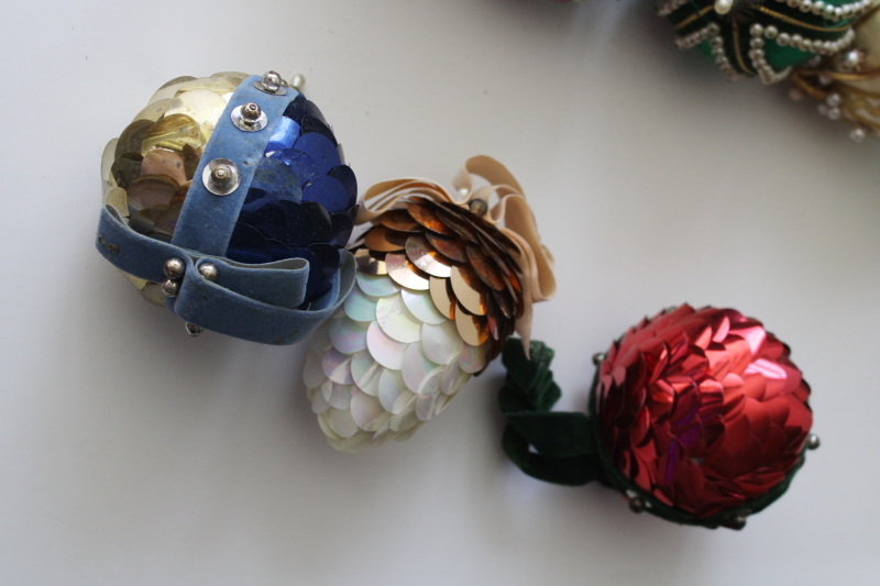 photo of huge lot shabby vintage beaded sequin push pin jeweled balls etc 42 Christmas ornaments #15