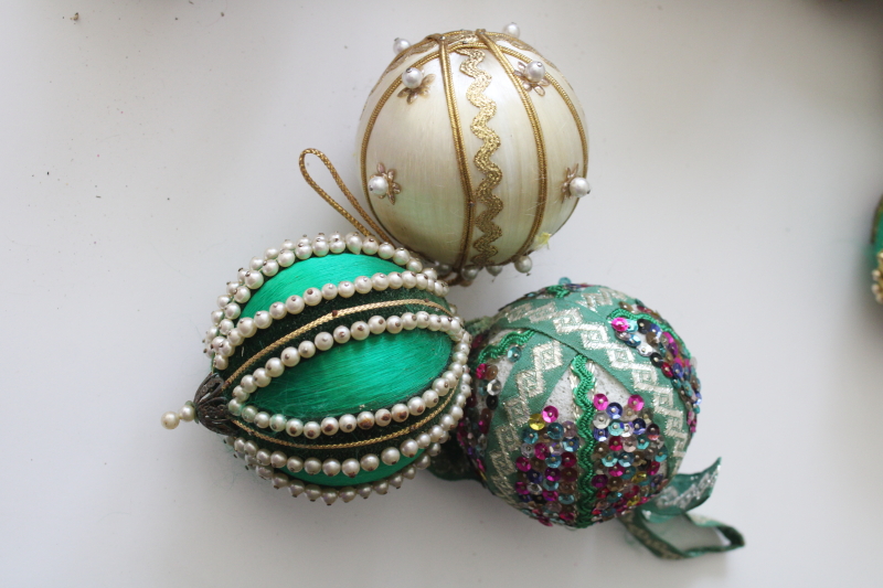 photo of huge lot shabby vintage beaded sequin push pin jeweled balls etc 42 Christmas ornaments #16