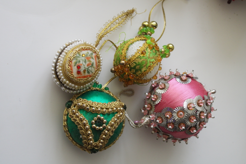 photo of huge lot shabby vintage beaded sequin push pin jeweled balls etc 42 Christmas ornaments #17