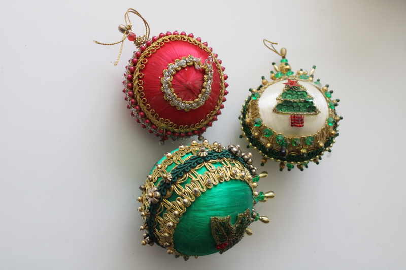 photo of huge lot shabby vintage beaded sequin push pin jeweled balls etc 42 Christmas ornaments #18