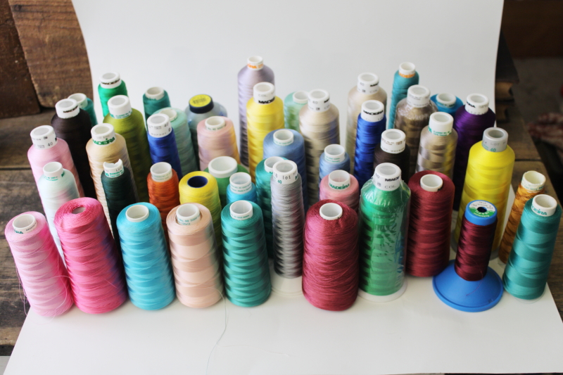 photo of huge lot silky rayon madeira machine embroidery sewing thread cones many colors #1