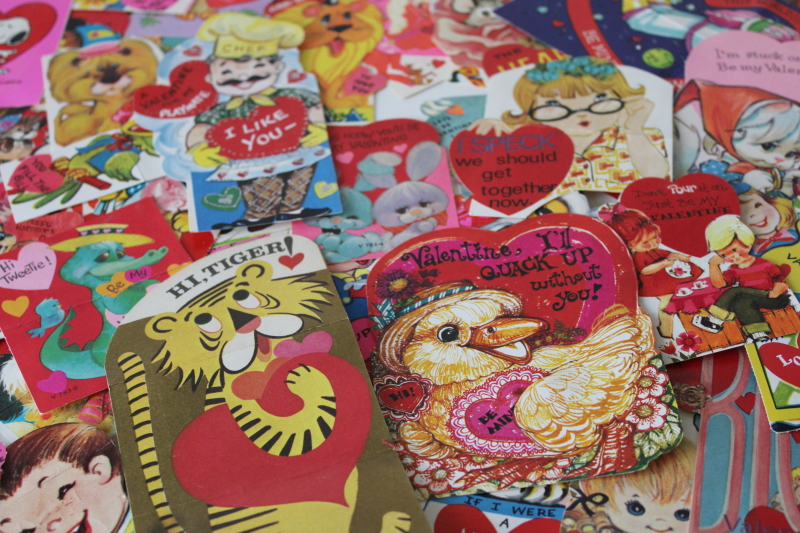 photo of huge lot vintage Valentines most 1970s school valentine cards, retro graphics holiday ephemera  #2