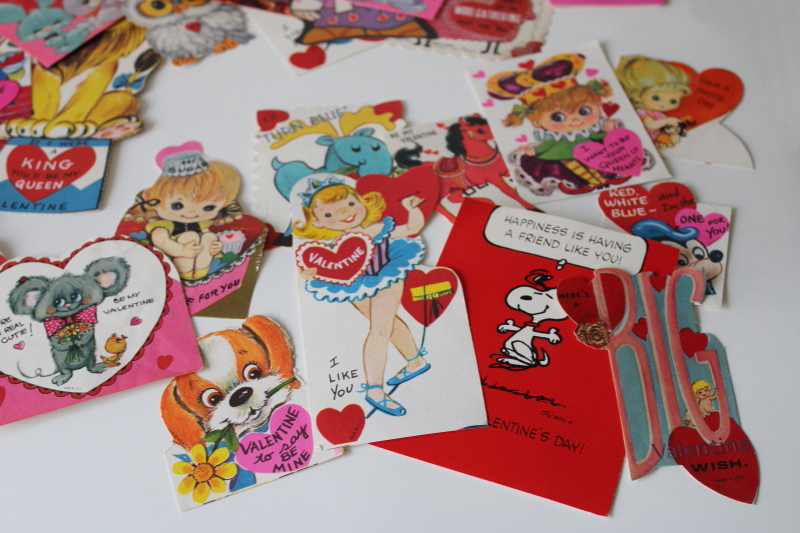 photo of huge lot vintage Valentines most 1970s school valentine cards, retro graphics holiday ephemera  #3
