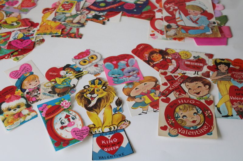 photo of huge lot vintage Valentines most 1970s school valentine cards, retro graphics holiday ephemera  #4
