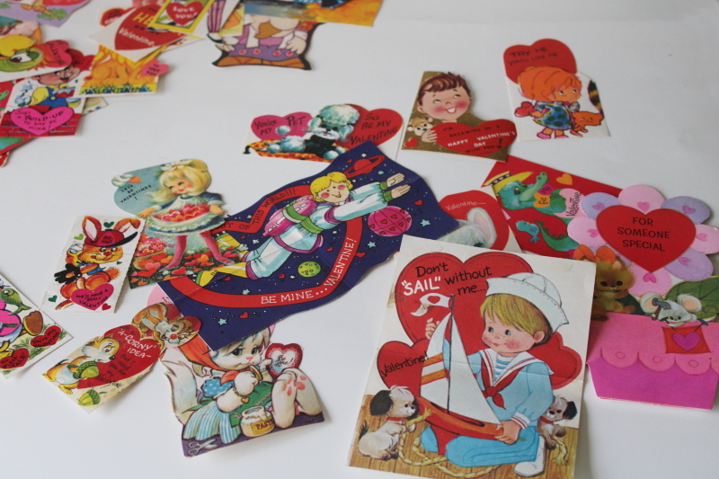 photo of huge lot vintage Valentines most 1970s school valentine cards, retro graphics holiday ephemera  #5