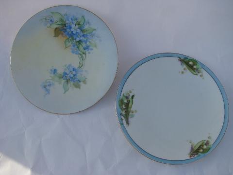 photo of huge lot vintage antique hand-painted flowers floral china plates, some signed #2