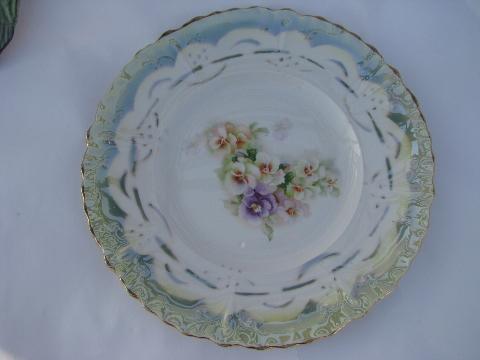 photo of huge lot vintage antique hand-painted flowers floral china plates, some signed #3