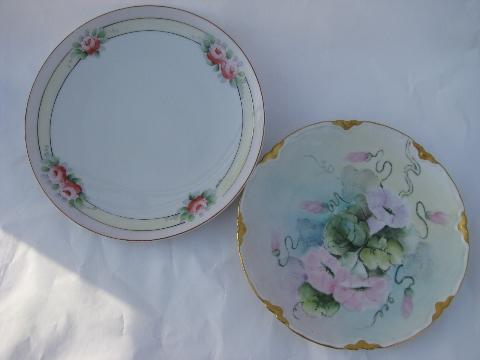 photo of huge lot vintage antique hand-painted flowers floral china plates, some signed #10