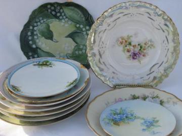 catalog photo of huge lot vintage antique hand-painted flowers floral china plates, some signed