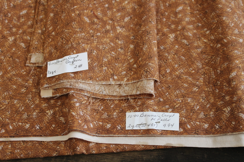 photo of  huge lot vintage cotton quilting fabric, warm tan golden brown colors calico florals & prints  #17