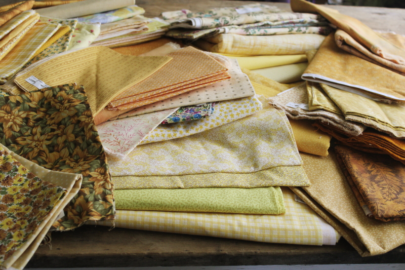 photo of  huge lot vintage cotton quilting fabric, yellow & gold colors calico florals & prints  #1