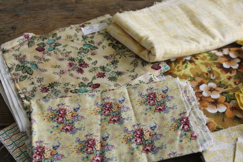 photo of  huge lot vintage cotton quilting fabric, yellow & gold colors calico florals & prints  #10