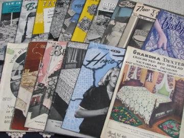 catalog photo of huge lot vintage crochet lace booklets, bedspread and tablecloth patterns
