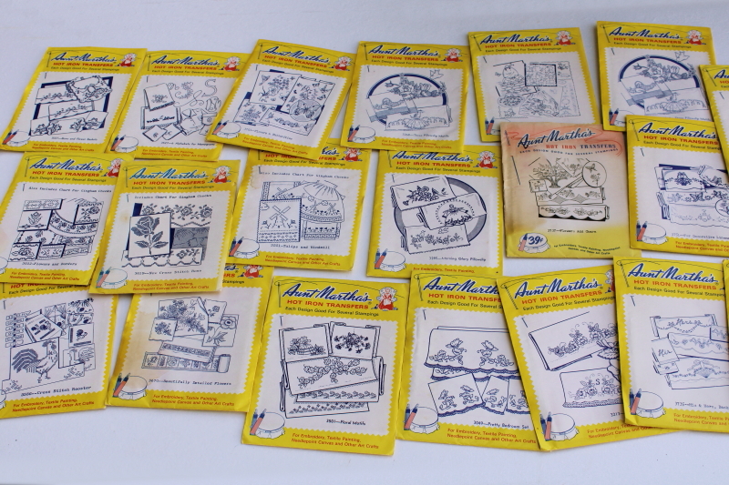 photo of huge lot vintage embroidery transfers, designs for pillowcases, linens, towels #1