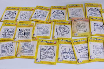 catalog photo of huge lot vintage embroidery transfers, designs for pillowcases, linens, towels