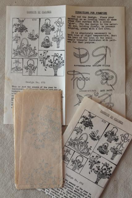 photo of huge lot vintage embroidery transfers, old Workbasket magazine needlework designs #3